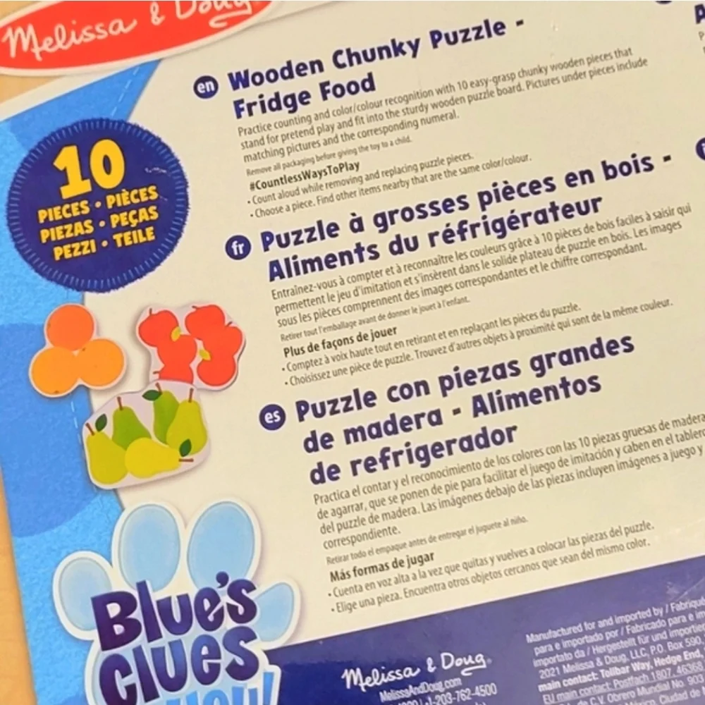 NEW Melissa & Doug Blue's Clues & You Fridge Food 10 Piece Wooden Chunky Puzzle